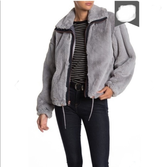 Lucky Brand Bomber Jacket Missy Short Faux Fur - Picture 3 of 5